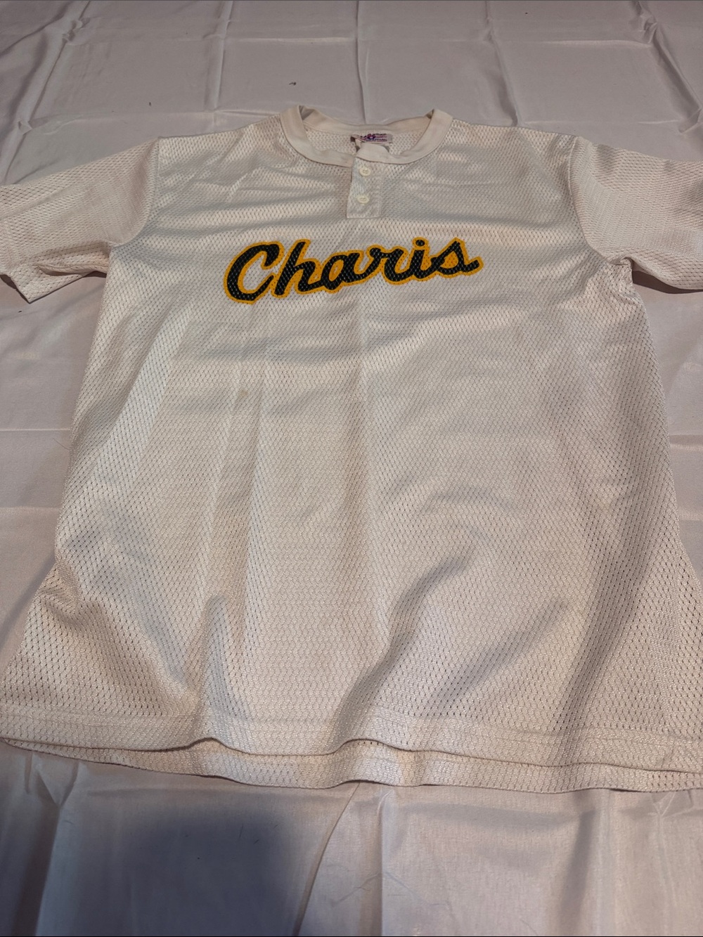 Men’s Cream Mesh Henley Shirt with Logo